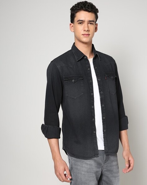 Levi's grey denim shirt hotsell