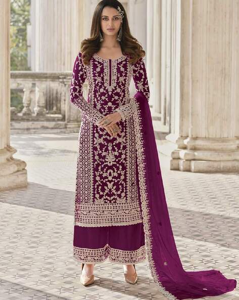 Women Embroidered 3-Piece Semistitched Anarkali Dress Material Price in India