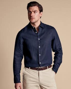 Men Slim Fit Pure Linen Shirt-image-10