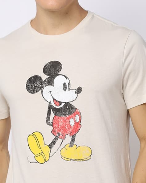 Regular Fit Mickey Mouse Print Crew-Neck T-Shirt