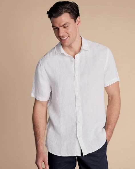 Men Slim Fit Short Sleeve Linen Shirt