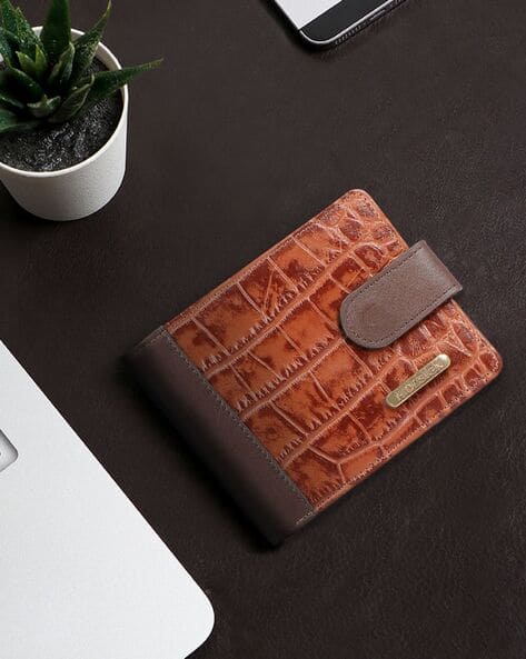 HIDESIGN Reptilian Embossed Bi-Fold Wallet with Button Closure