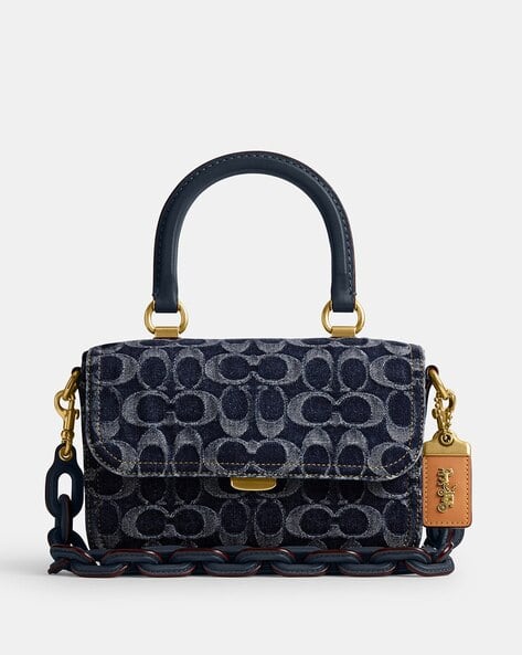 Buy Coach Signature Denim Rogue Medium Top Handle Bag | Black