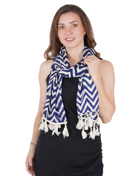 Women Chevrons Print Stole with Tassels Price in India