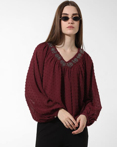 Buy Maroon Tops for Women by ONLY Online