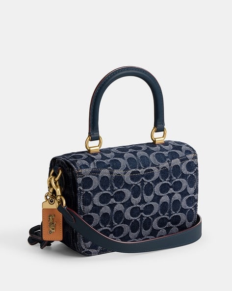 バッグ Coach Signature Demi Leather Pouch Blue Coach Signature Demi mini Pouch Hand Bag Canvas Leather