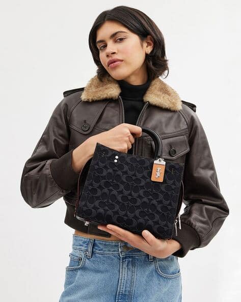 Buy Coach Signature Denim Rogue Medium Bag 25 Black Color Women