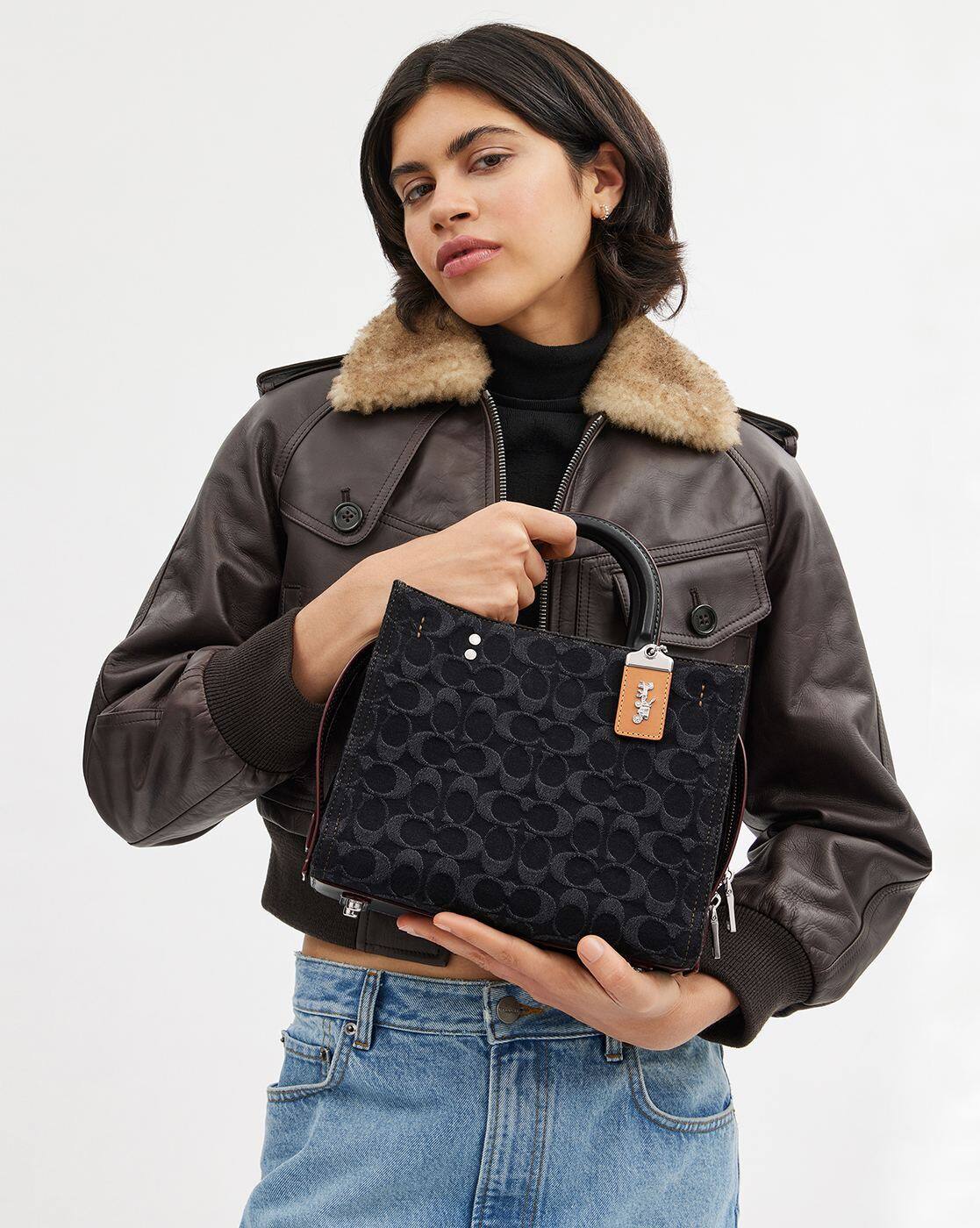 Buy Coach Signature Denim Rogue Medium Bag 25 | Black Color Women