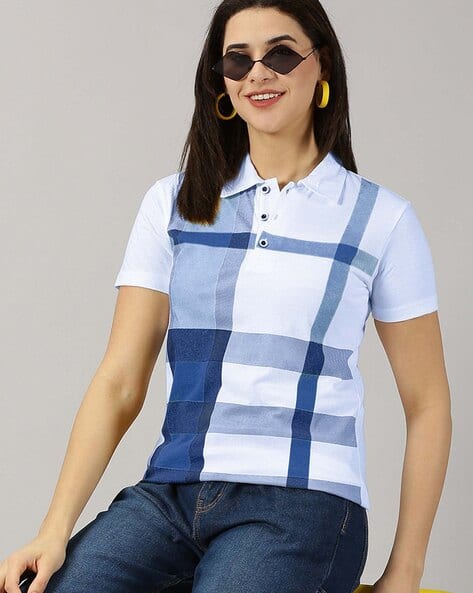 Women Checkered Polo T-Shirt