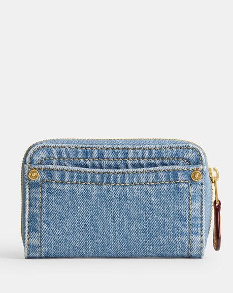 【COACH 】Essential Small Zip Around Card Case/Denim COACH Essential Small Zip Around Card Case In Signature