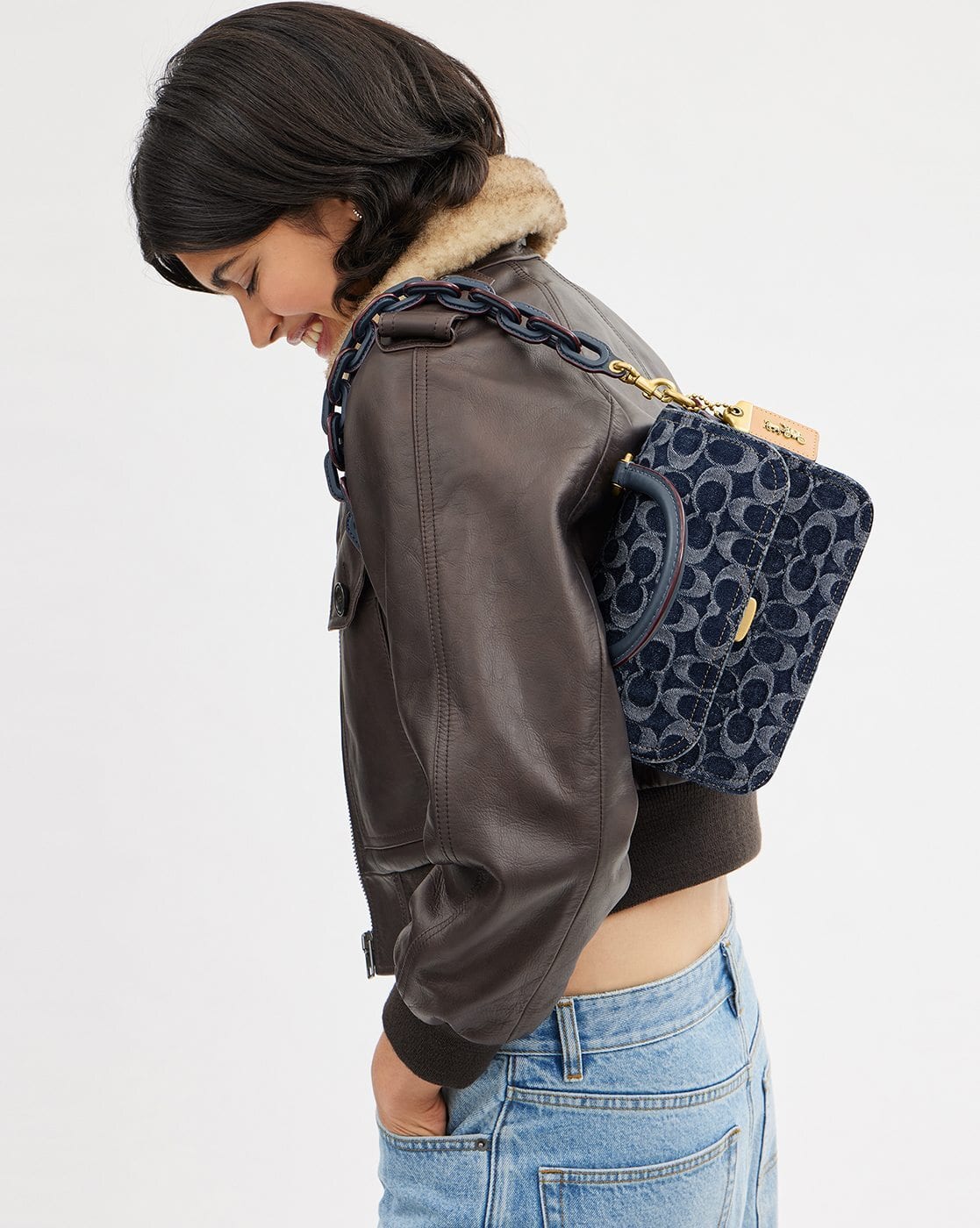 Coach Ergo Denim Blue Leather Demi Pouch Signature Denim Rogue  