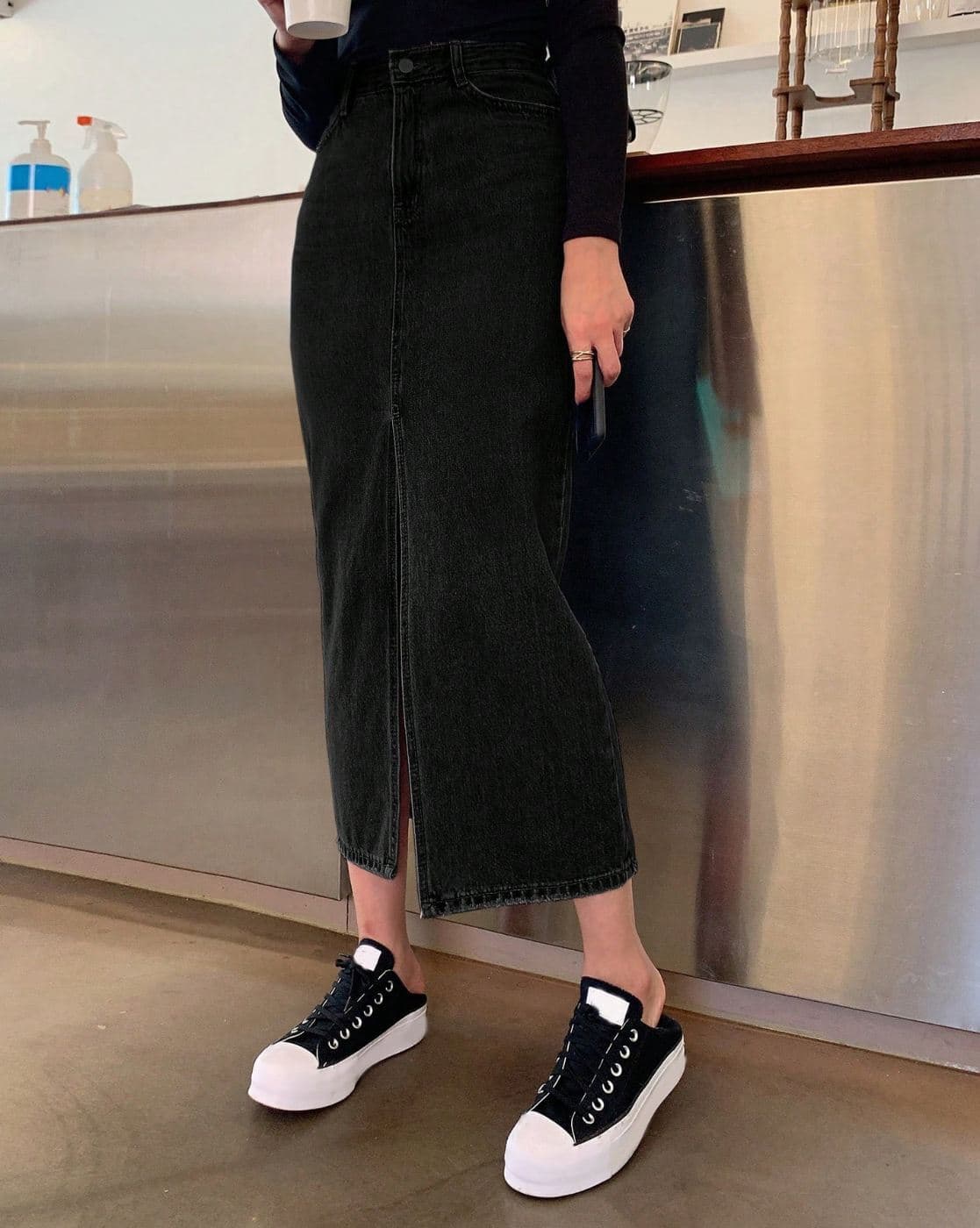 Leg Cutout Bondage Denim Skirt 黒M Leg Cutout Bondage Denim