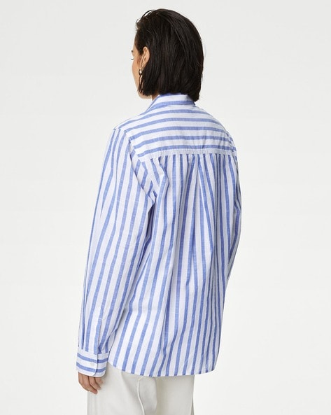 $125 deals Scotch & Soda womens cotton white blue stripe shirt