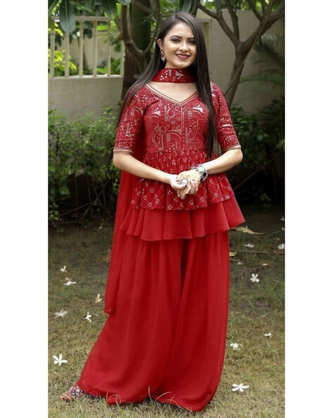 Women Embellished Flared Kurta Suit Set Price in India