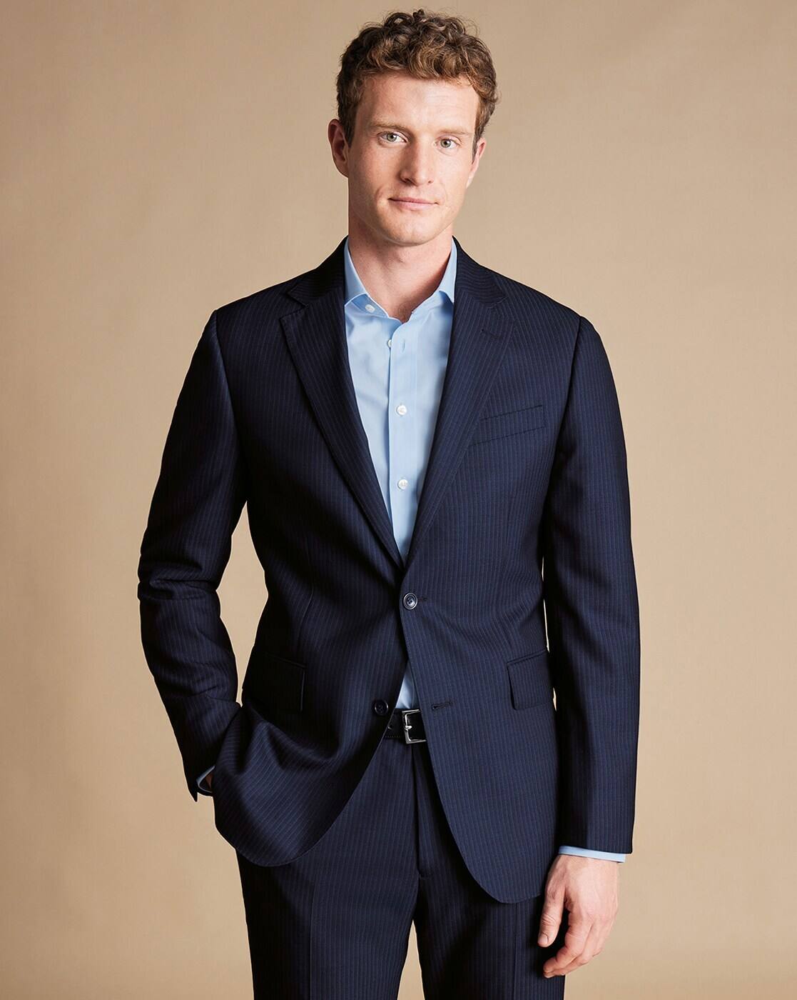 Buy CHARLES TYRWHITT Men Super 100s Wool Business Suit Set | Navy