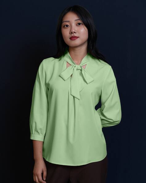 Zink London Women Regular Fit Top with Tie-Up Neck