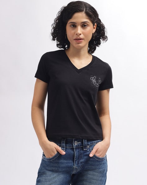 Logo Print Regular Fit V-Neck T-Shirt