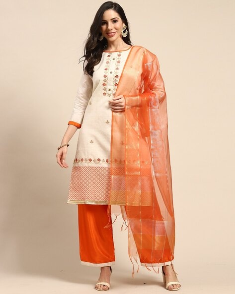 Women Embroidered Unstitched Dress Material Price in India