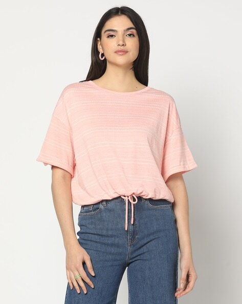 Women Striped Top with Waist Tie-Up