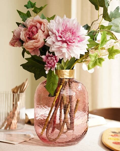 Round Hammered Glass Vase with Rim