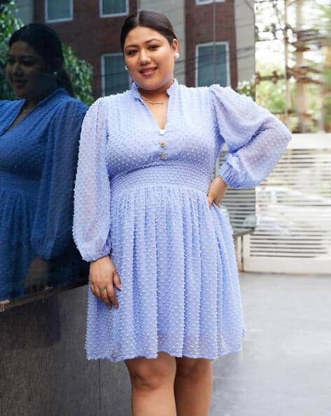 Women V-Neck Fit Flared Dress