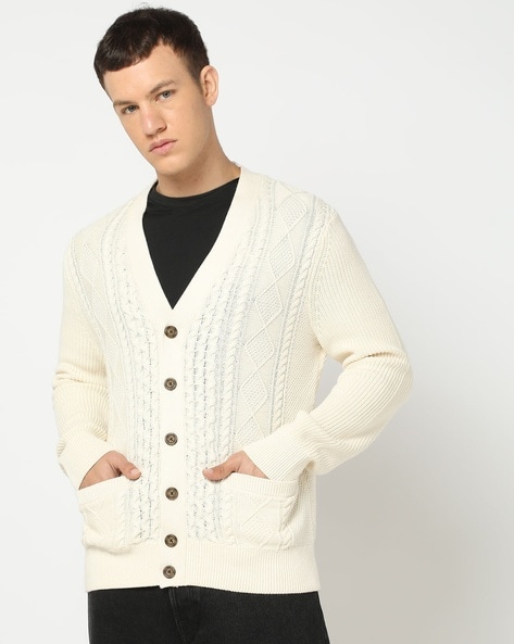 Cable knit white cardigan best sale