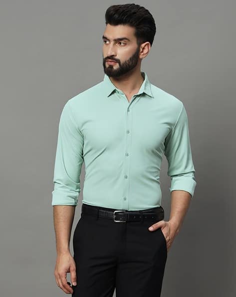 Men Regular Fit Shirt with Spread Collar