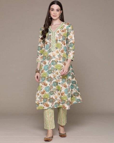 Women Floral Print Straight Kurta & Pants Set Price in India