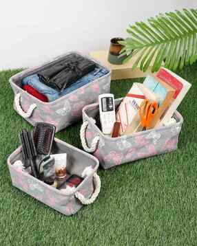 fabinaliv Set of 3 Multicolor Floral Cotton Blend Multi Purpose Organisers-picture-26