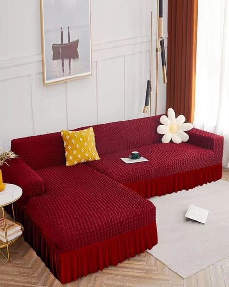 2-Piece 280 GSM Checked 3-Seater L-Shaped Sofa Cover