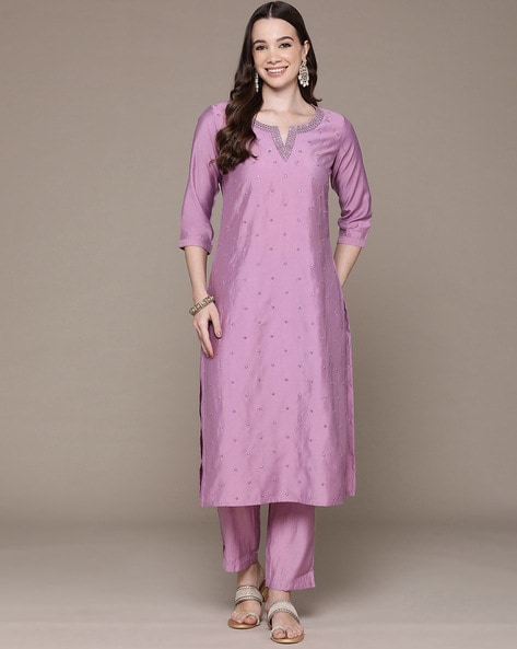 Women Embellished Straight Kurta & Pants Set Price in India