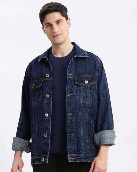 Men Regular Fit Denim Jacket with Flap Pockets