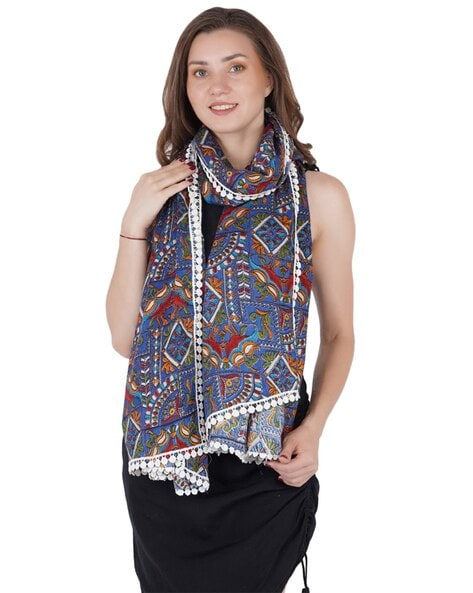 Women Printed Stole with Lace Border Price in India