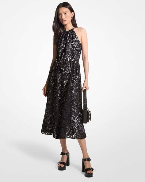 michael kors halter dress Buy Palm Lace Belted | Black Color Women RESORTWEAR