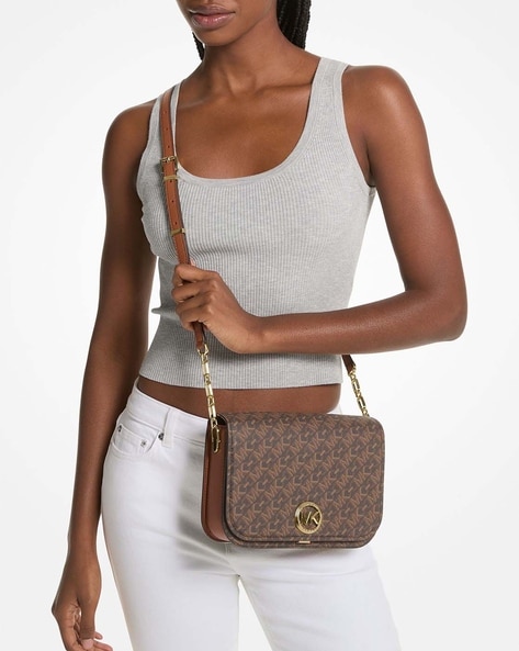 Buy Michael Kors Delancey Medium Leather Messenger Bag Brown Color Women AJIO LUXE