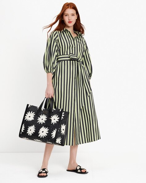 Kate spade stripe embroidered midi dress best sale