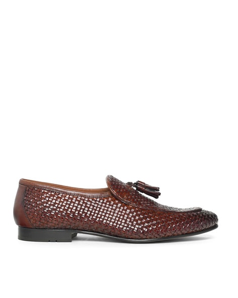 Ruosh Men Basket-Weave Leather Round-Toe Loafers