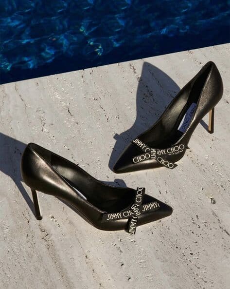 Buy Jimmy Choo Romy 85 Pumps with Logo Bow | Black Color Women 