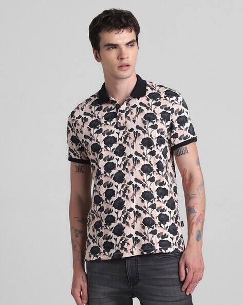 Jack & Jones Men Floral Print Slim Fit Polo T-Shirt