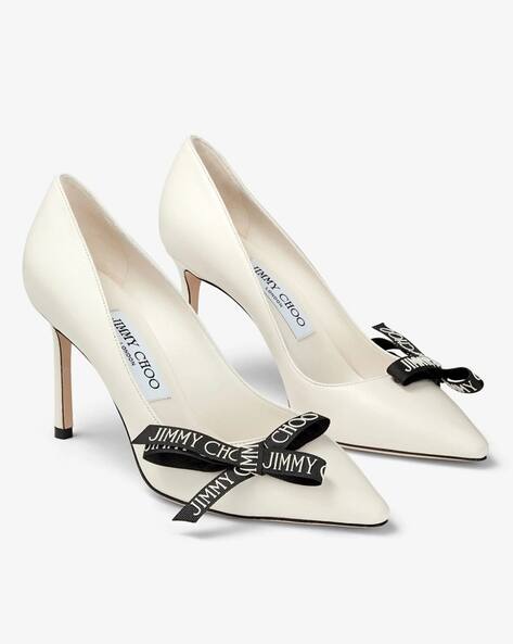 Buy Jimmy Choo Romy 85 Pumps with Logo Bow | White Color Women 