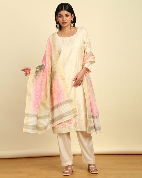 Women Embroidered 3-Piece Unstitched Dress Material Price in India