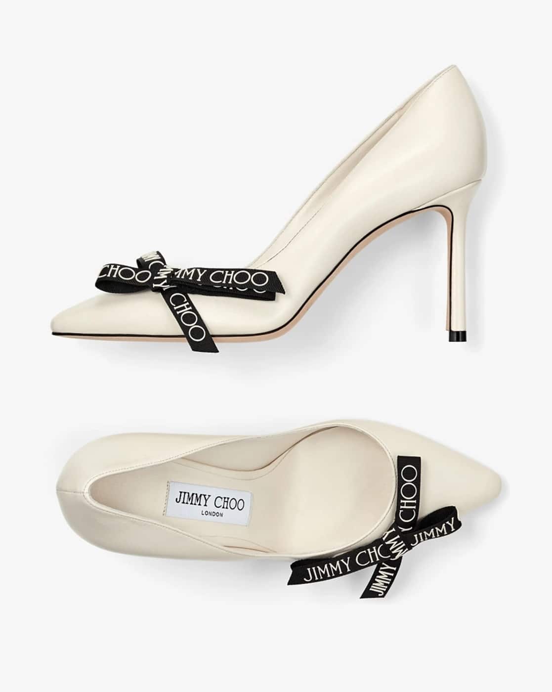 Buy Jimmy Choo Romy 85 Pumps with Logo Bow | White Color Women