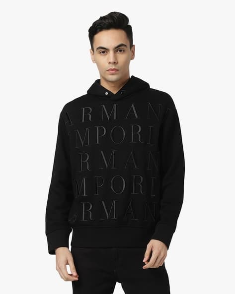 Full Sleeves Hooded Relaxed Fit Allover Logo Sweatshirt