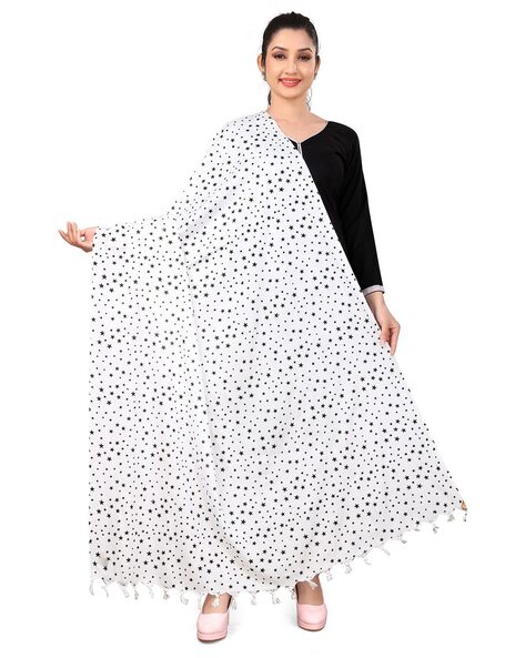 Women Star Print Stole with Tassels Price in India