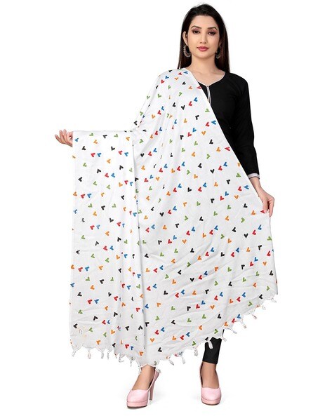 Women Heart Print Stole with Tassels Price in India