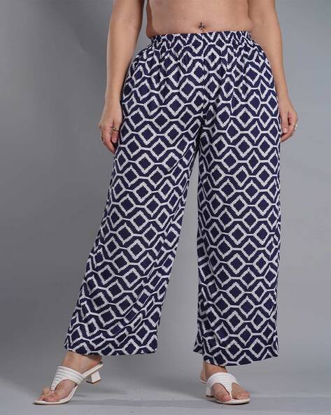 Women Ikat Print Palazzos with Insert Pockets Price in India