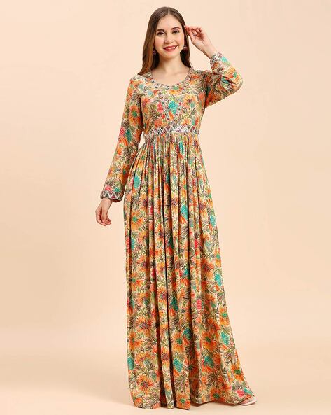 Women Printed Fit & Flare Gown Dress