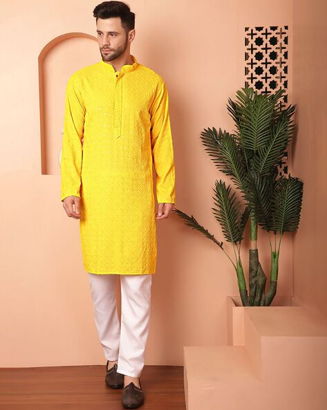 Men Embroidered Regular Fit Kurta with Pyjamas