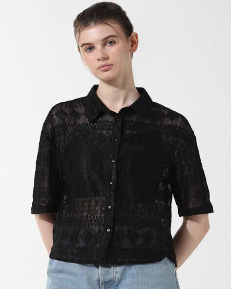 Women Lace Sheer-Through Shirt