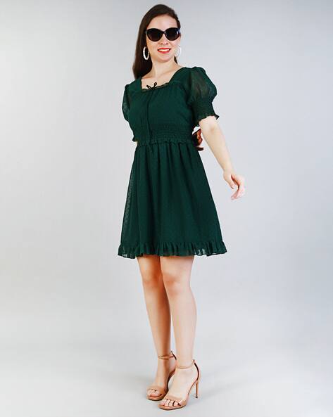 sachin and babi light blue dress Emerald Green Metallic Pleated Midi Skater Dress